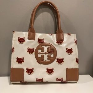 Tory Burch Ella Tote Bag Rare White Fox Print EUC